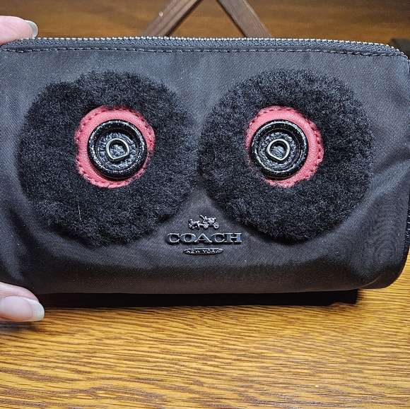 Coach Bear Black Nylon Zip Case